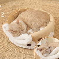 HKM-7115709 Cartoon Cat Litter Box with Dual-purpose Milk Tea Cup Design, Fully Enclosed Short Plush Pet Nest