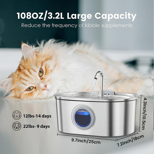 HKM-7117501 Stainless Steel Pet Water Dispenser with Filters for Cats