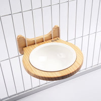 HKM-7117629 Ceramic Pet Bowl with Solid Wood Stand for Elevated Feeding