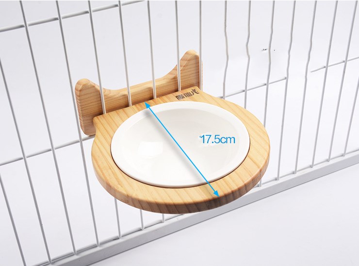 HKM-7117629 Ceramic Pet Bowl with Solid Wood Stand for Elevated Feeding