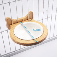 HKM-7117629 Ceramic Pet Bowl with Solid Wood Stand for Elevated Feeding