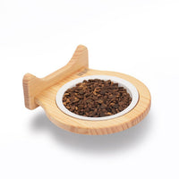 HKM-7117629 Ceramic Pet Bowl with Solid Wood Stand for Elevated Feeding
