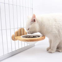 HKM-7117629 Ceramic Pet Bowl with Solid Wood Stand for Elevated Feeding