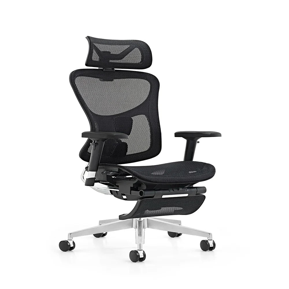 HKM-711891 Ergonomic Executive Office Chair with Footrest, Adjustable Lumbar Support, Swivel Reclining Design and Mesh Back