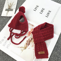 HKM-7119037 Cozy Wool Dog Hat and Scarf Set for Autumn and Winter in Red and Navy Blue