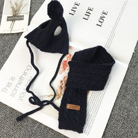 HKM-7119037 Cozy Wool Dog Hat and Scarf Set for Autumn and Winter in Red and Navy Blue