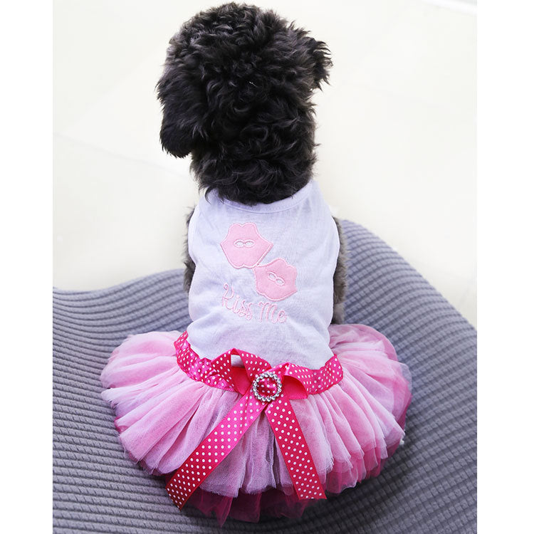 HKM-7119805 Pet Dog Lip Skirt Princess Dress with Cute Bow - Available in Pink and Blue, Sizes XS to XXL