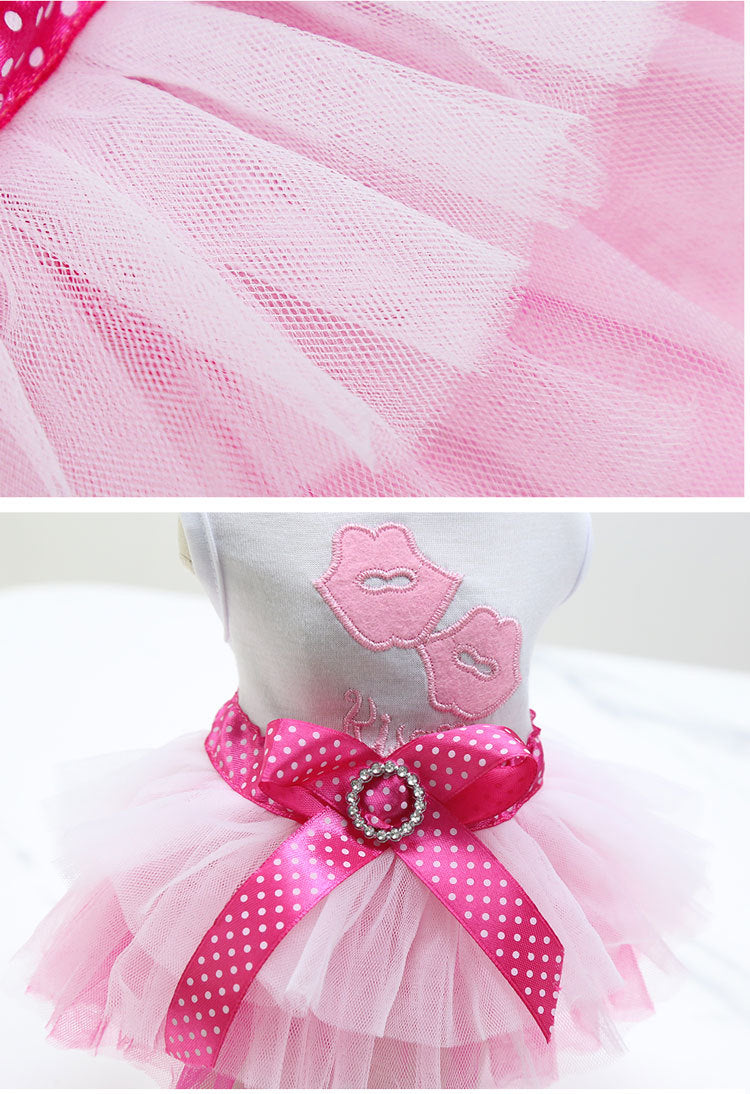 HKM-7119805 Pet Dog Lip Skirt Princess Dress with Cute Bow - Available in Pink and Blue, Sizes XS to XXL