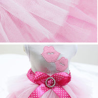 HKM-7119805 Pet Dog Lip Skirt Princess Dress with Cute Bow - Available in Pink and Blue, Sizes XS to XXL