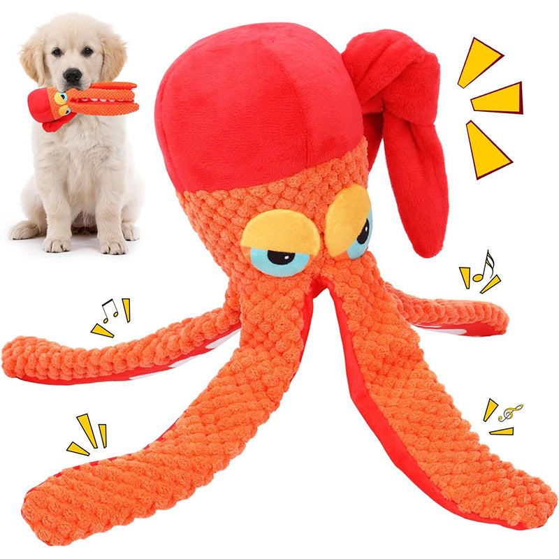 HKM-7120061 Durable Squeaky Octopus Plush Dog Toy with Creased Paper for Chewing and Playtime