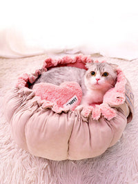 HKM-7121469 Cozy Enclosed Winter Pet Nest in Princess Petal Color, Soft PV Velvet Material