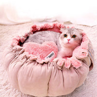 HKM-7121469 Cozy Enclosed Winter Pet Nest in Princess Petal Color, Soft PV Velvet Material