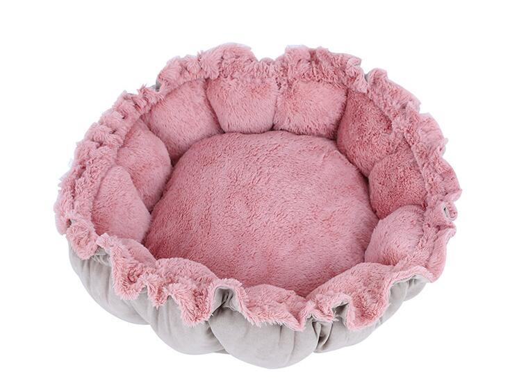 HKM-7121469 Cozy Enclosed Winter Pet Nest in Princess Petal Color, Soft PV Velvet Material