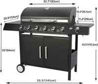 HKM-712147 Professional 6-Burner Gas BBQ Grill for Outdoor Cooking and Events