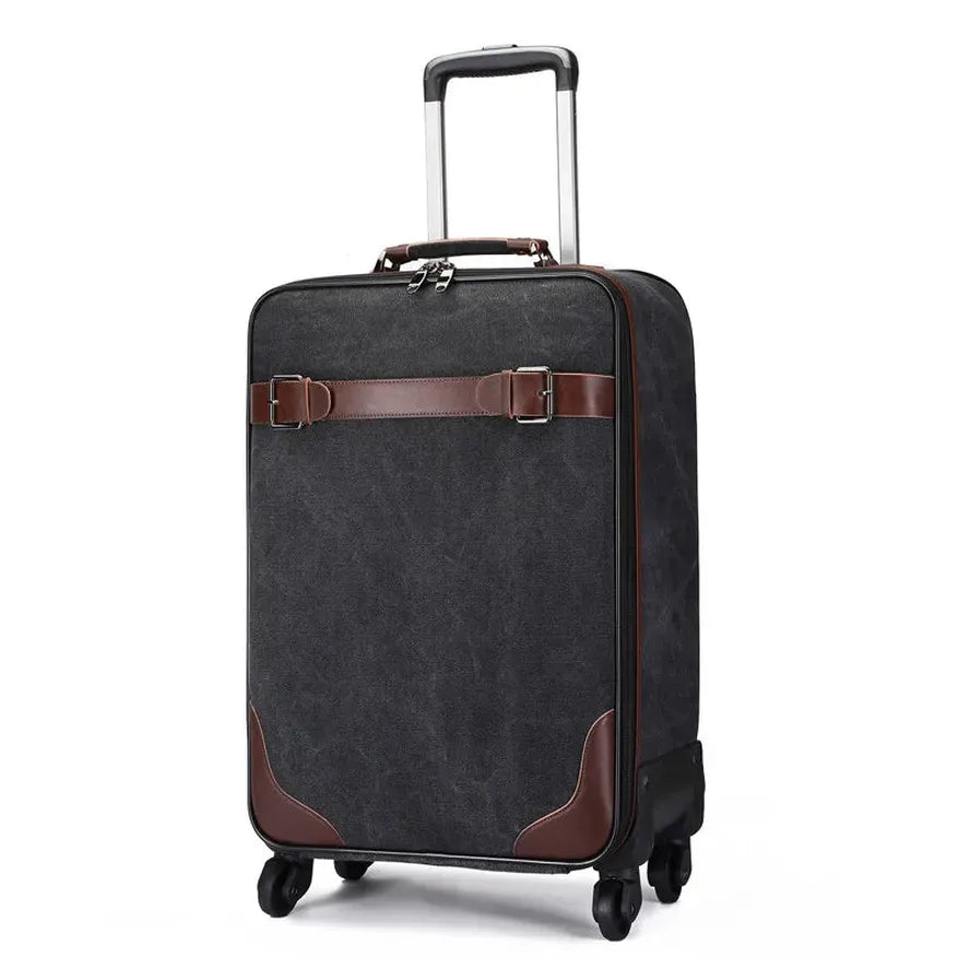 HKM-712211 20 Inch Waterproof Canvas Travel Trolley Luggage Duffel Bag - Large Capacity Black Trunk