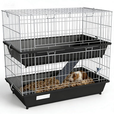HKM-7122877 2-Tier Small Animal Cage with Doors, Trays, Dish, Bottle, and Ramp for Bunnies, Ferrets, and Chinchillas