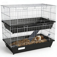 HKM-7122877 2-Tier Small Animal Cage with Doors, Trays, Dish, Bottle, and Ramp for Bunnies, Ferrets, and Chinchillas