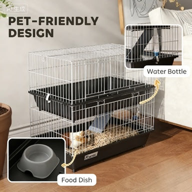 HKM-7122877 2-Tier Small Animal Cage with Doors, Trays, Dish, Bottle, and Ramp for Bunnies, Ferrets, and Chinchillas