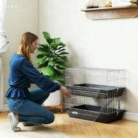 HKM-7122877 2-Tier Small Animal Cage with Doors, Trays, Dish, Bottle, and Ramp for Bunnies, Ferrets, and Chinchillas