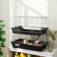 HKM-7122877 2-Tier Small Animal Cage with Doors, Trays, Dish, Bottle, and Ramp for Bunnies, Ferrets, and Chinchillas