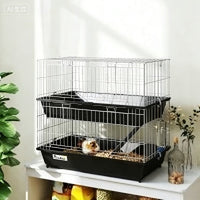 HKM-7122877 2-Tier Small Animal Cage with Doors, Trays, Dish, Bottle, and Ramp for Bunnies, Ferrets, and Chinchillas