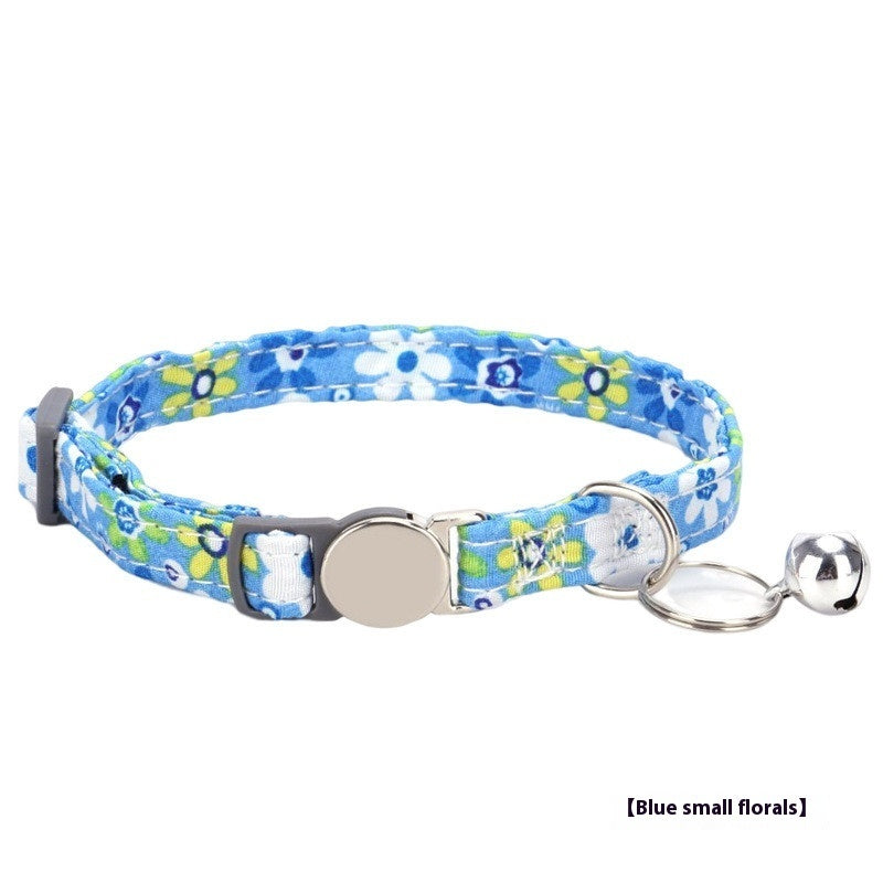 HKM-7123261 Bohemian Floral Cat Collar in Blue, Red, Pink, and Green Plaid - Adjustable Polyester Buckle
