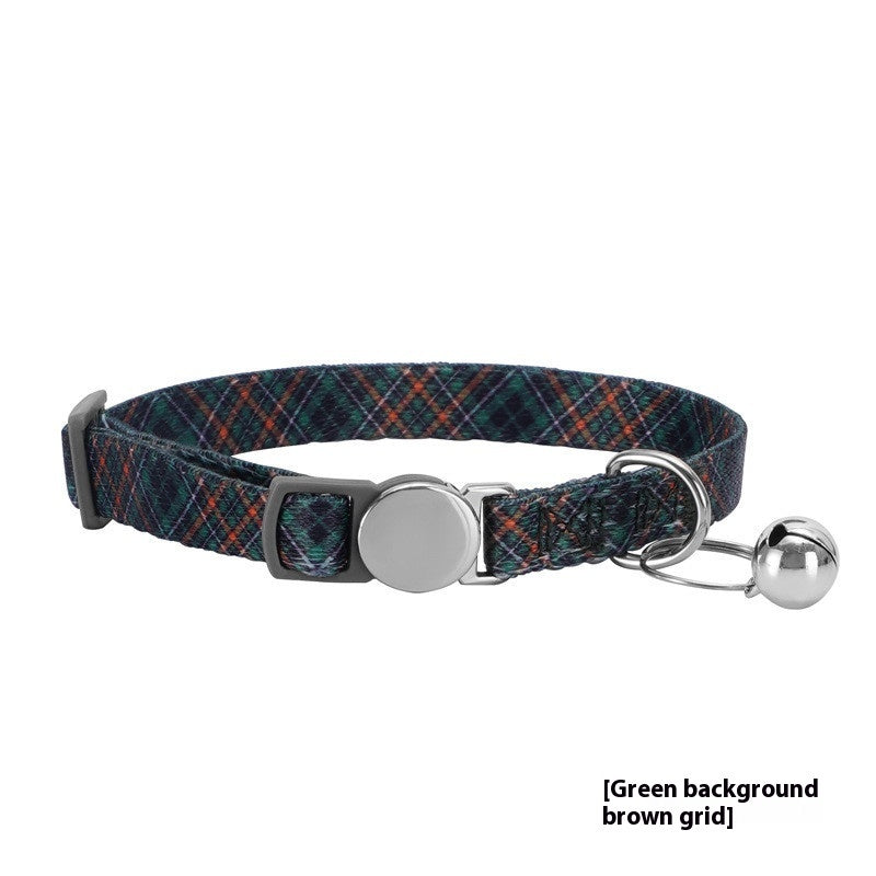 HKM-7123261 Bohemian Floral Cat Collar in Blue, Red, Pink, and Green Plaid - Adjustable Polyester Buckle