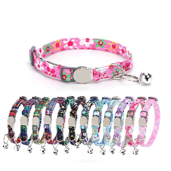 HKM-7123261 Bohemian Floral Cat Collar in Blue, Red, Pink, and Green Plaid - Adjustable Polyester Buckle