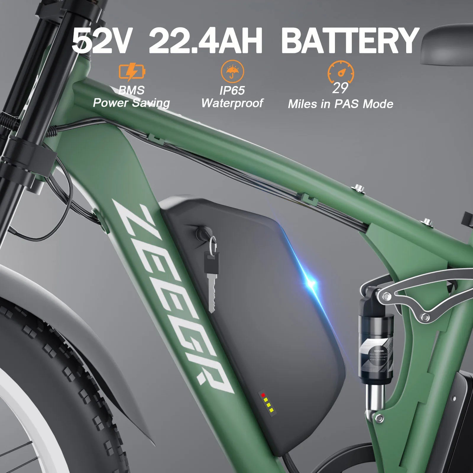 HKM-712339 2000W Dual Motor Electric Bicycle with 22.4Ah Battery, 7 Speed, 26" Fat Tires, Hydraulic Disc Brakes