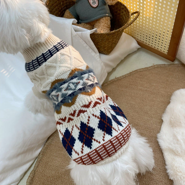 HKM-7125181 Twisted Vintage Rhombus Sweater for Dogs - Cozy Autumn and Winter Pet Clothing