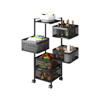 HKM-712531 Five-Layer Metal Kitchen Organizer with Detachable Wheels and Four-Layer Fruit & Vegetable Storage Baskets