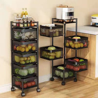 HKM-712531 Five-Layer Metal Kitchen Organizer with Detachable Wheels and Four-Layer Fruit & Vegetable Storage Baskets