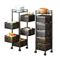 HKM-712531 Five-Layer Metal Kitchen Organizer with Detachable Wheels and Four-Layer Fruit & Vegetable Storage Baskets