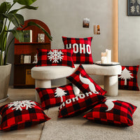 HKM-712595 Christmas Red Black Plaid Embroidered Cushion Cover - Various Designs Available