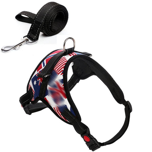 HKM-712659 Camouflage Dog Harness with Leash - Adjustable Polyester Chest Strap for Sizes S to XL