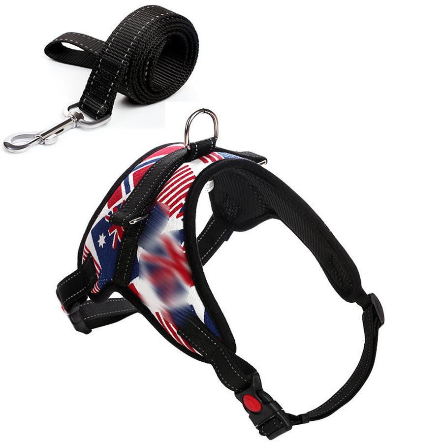 HKM-712659 Camouflage Dog Harness with Leash - Adjustable Polyester Chest Strap for Sizes S to XL