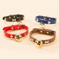 HKM-7129149 Durable PU Pet Collar with Claw Print Bone Design and Alloy Bell in Multiple Colors