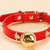 HKM-7129149 Durable PU Pet Collar with Claw Print Bone Design and Alloy Bell in Multiple Colors