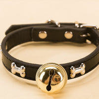 HKM-7129149 Durable PU Pet Collar with Claw Print Bone Design and Alloy Bell in Multiple Colors
