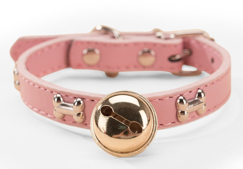 HKM-7129149 Durable PU Pet Collar with Claw Print Bone Design and Alloy Bell in Multiple Colors