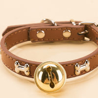 HKM-7129149 Durable PU Pet Collar with Claw Print Bone Design and Alloy Bell in Multiple Colors