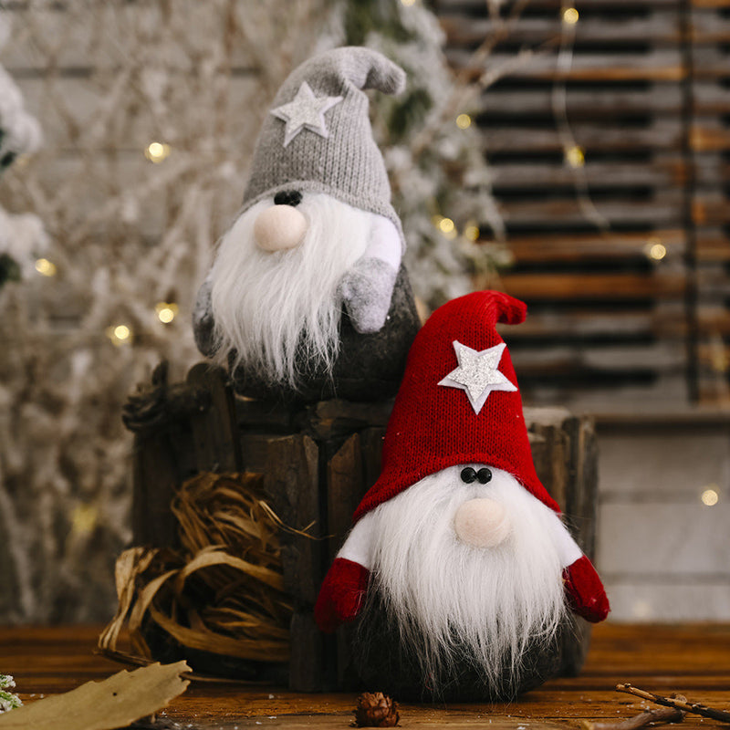 HKM-712915 Five-Pointed Star Forest Man Doll Ornament with Red and Gray Hats