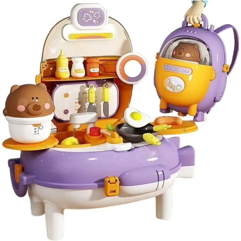 HKM-713043 Bear Backpack Pretend Play Toy Set for Kids - Multifunctional Kitchen Dress-Up Fun