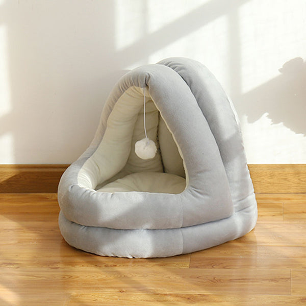 HKM-7131197 Cozy Enclosed Yurt Cat Litter Box - Crystal Velvet Non-Slip Design, Multiple Sizes Available