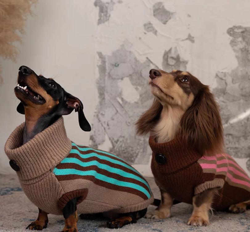 HKM-7131709 Sleeveless Winter Sweater Vest for Dogs in Pink and Lake Blue Stripes