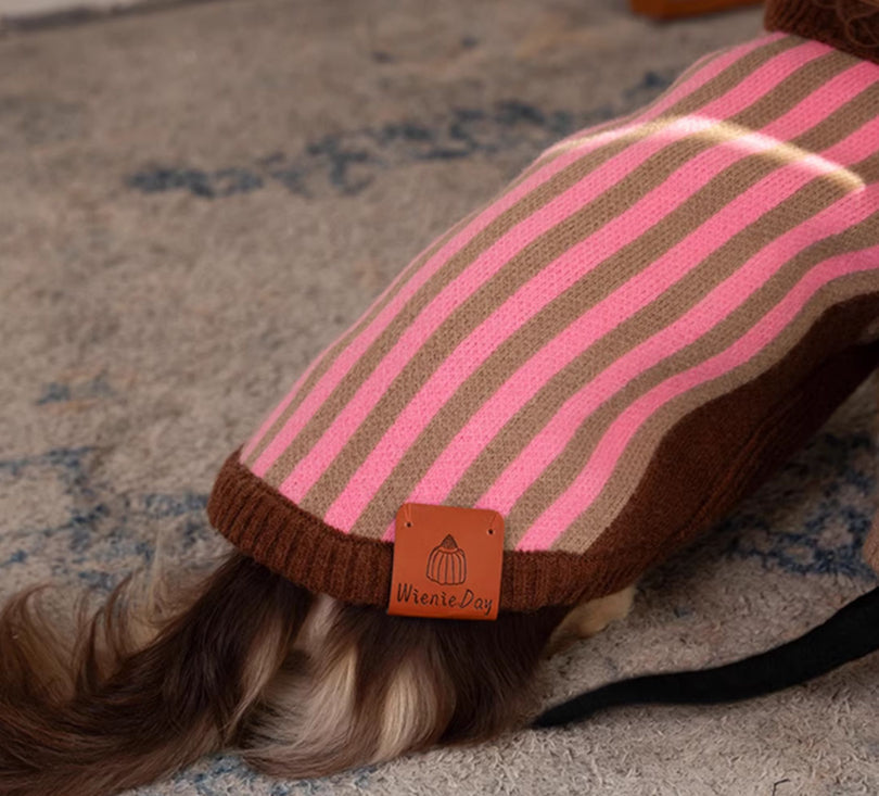 HKM-7131709 Sleeveless Winter Sweater Vest for Dogs in Pink and Lake Blue Stripes