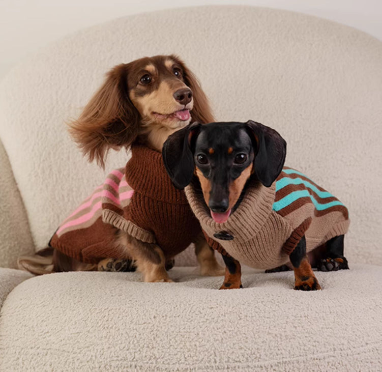 HKM-7131709 Sleeveless Winter Sweater Vest for Dogs in Pink and Lake Blue Stripes