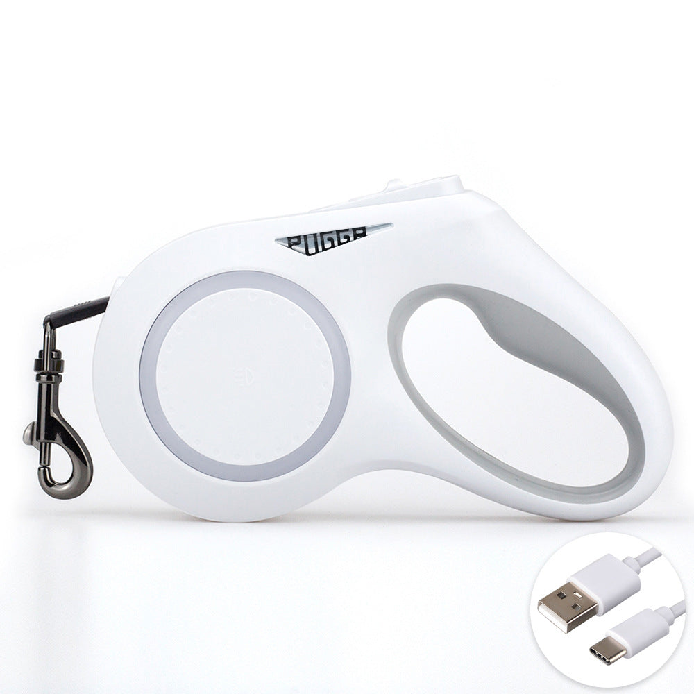 HKM-7132733 Telescopic Traction Rope for Pets with LED Light - 5M Adjustable Length, Includes Charging Cable and Collar