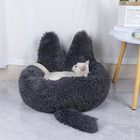 HKM-7132989 Cozy Round Plush Nest for Cats and Dogs - Warm Winter Pet Bed and Cushion