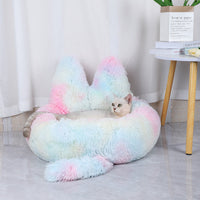 HKM-7132989 Cozy Round Plush Nest for Cats and Dogs - Warm Winter Pet Bed and Cushion